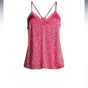 Pink Silky top with black polka dots